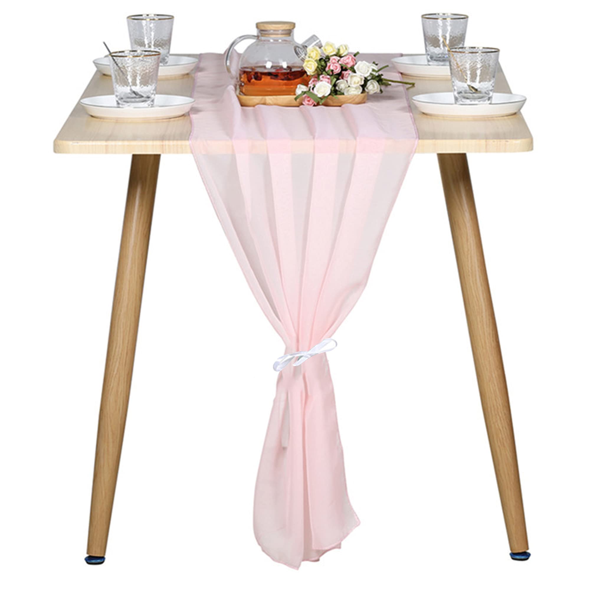 Wangle Camino de mesa de gasa de 1/2/5/10 piezas, estilo romántico, para bodas, fiestas de cumpleaños, decoración elegante, 10 unidades, 70 x 300 cm, color rosa