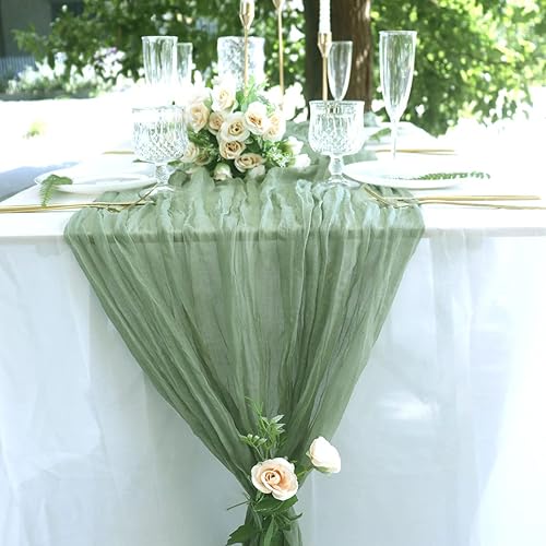 2 caminos de mesa de gasa de 133 pies color verde salvia estilo bohemio camino de mesa para decoración de boda camino de mesa rústico de 160