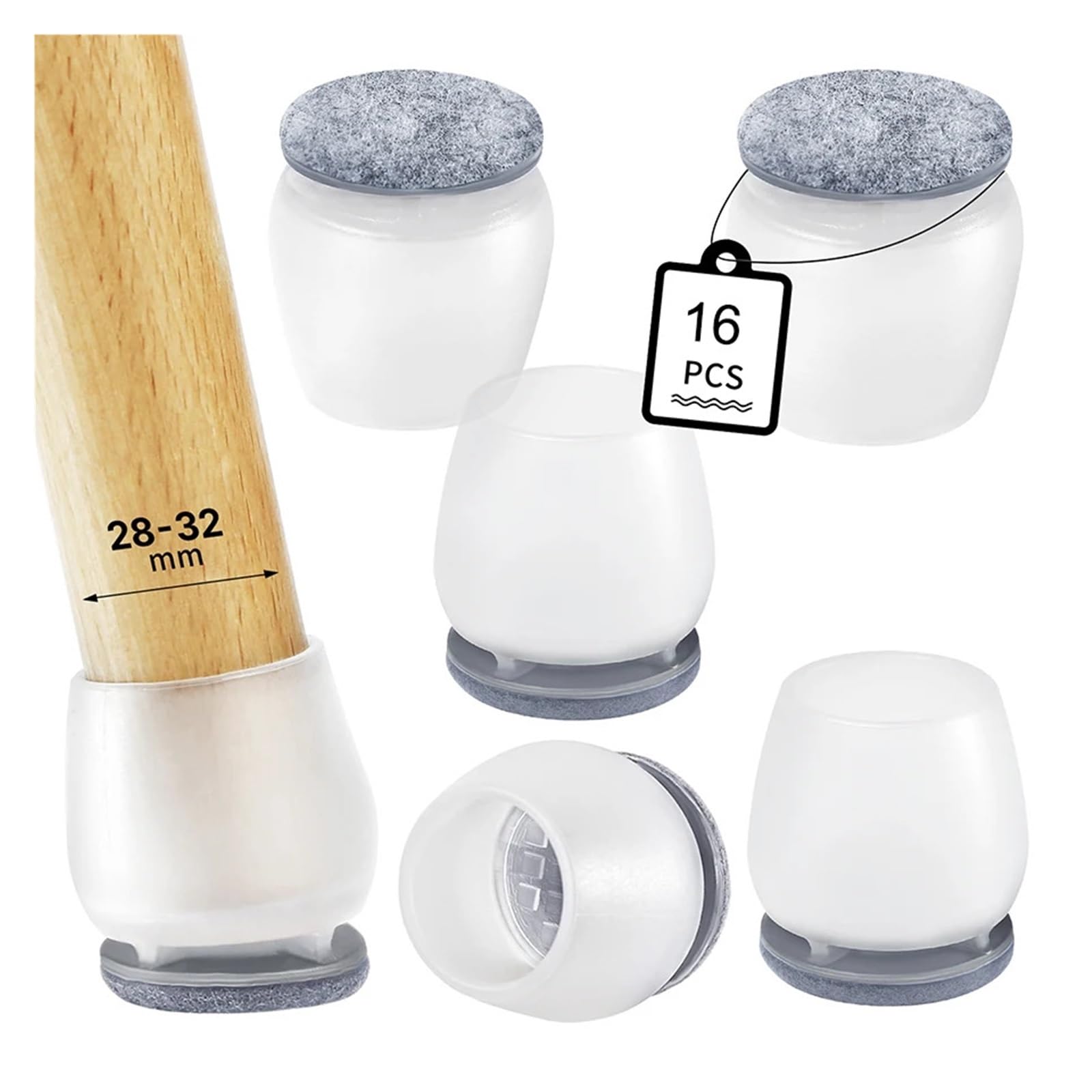 16 Protectores de Suelo for Patas diagonales de Silla, Color Gris, con Almohadillas de Fieltro Gruesas, de Silicona, for Proteger los pies de Las mesas y Muebles.(Bright Chrome)