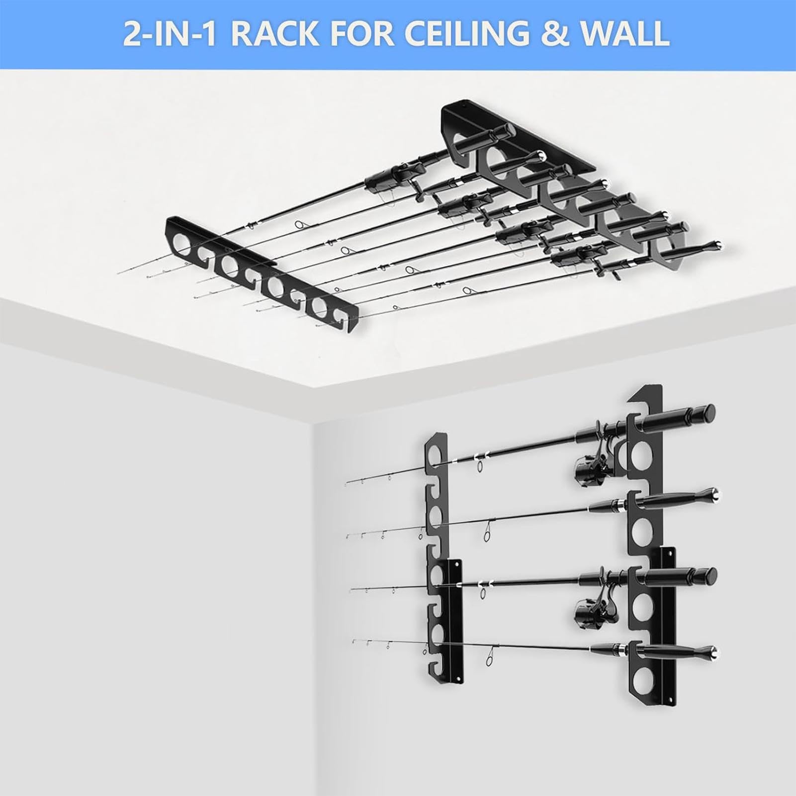 Porta Canna Da Pesca In Acrilico Da Soffitto O Parete – Organizzatore Per 8 Canne, Nero Elegante