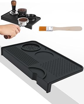 Upgraded Silicone Tamping Mat & Coffee Brush, Durable Tamper Mat