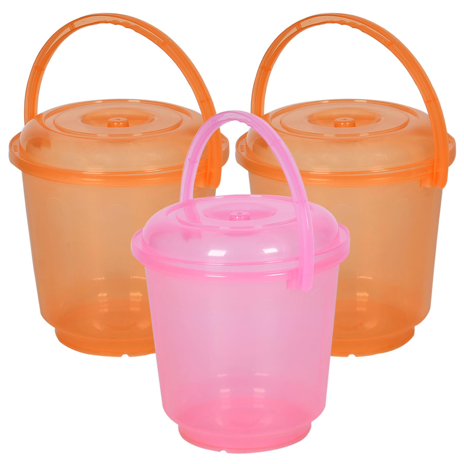 Kuber Industries Pack of 3 Bucket | Bathroom Bucket | Utility Bucket for Daily Use | Water Storage Bucket | Bathing Bucket with Handle & Lid | 13 LTR | SUPER-013 | Transparent | Pink & Orange (B0CY2RCZ2H) Amazon Price History, Amazon Price Tracker