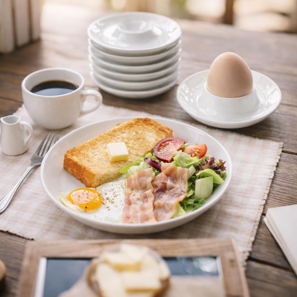 Set di 6 portauova in porcellana bianca, impilabili | Portauova rotondo di alta qualità, lavabile in lavastoviglie, per colazione, tavolo da pranzo e campeggio