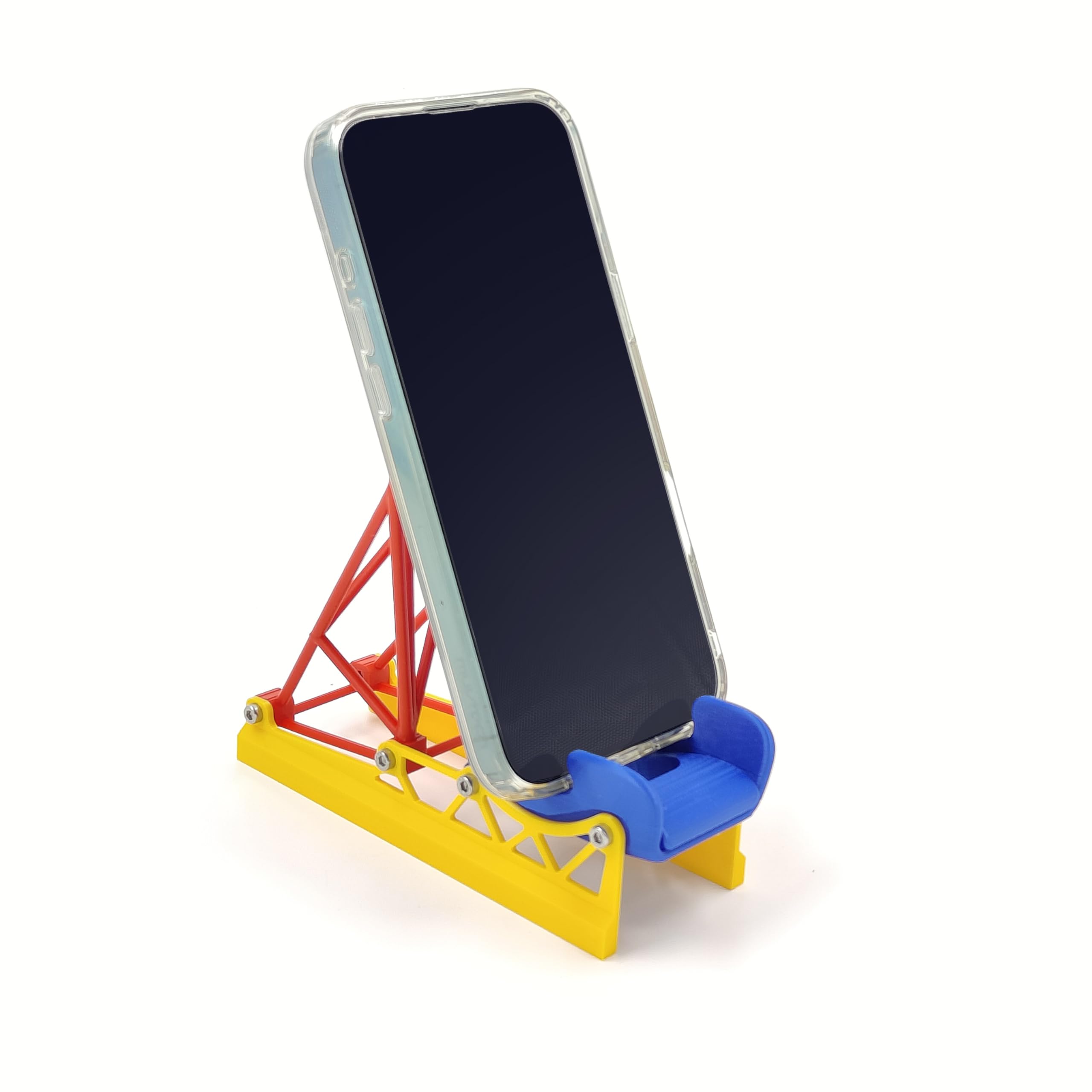 Racing Seat Phone Holder | 3D Printed | Roll Cage Frame | Charging Slot | Stable Design | for Desk or Shelf | Gift for Car & Racing Fans | Compatible with iPhone & Android Phones (Blue Red Yellow)-image-8