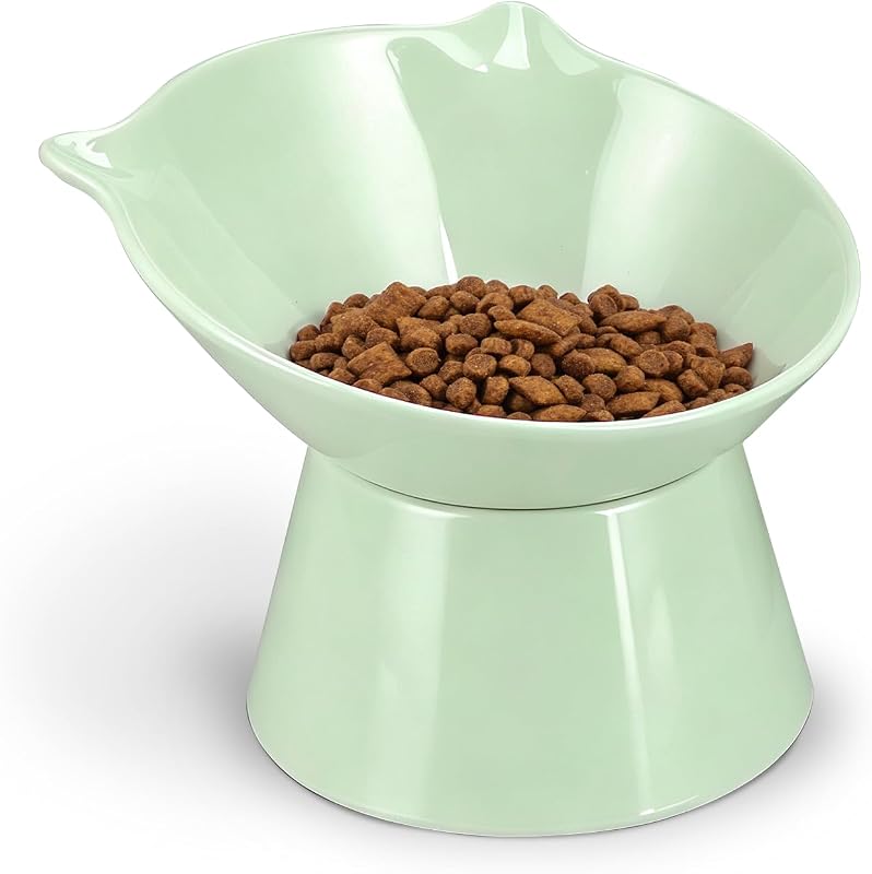Pote elevado para gatos VOOTUN, tigela rasa inclinada 15° em resina de melamina, 16 oz, Verde-Menta