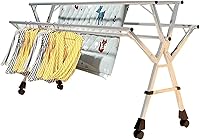 Vista 1 de Estante de secado de ropa de 94 pulgadas, estante retráctil de acero inoxidable con ganchos, estante de secado de ropa plegable que ahorra espacio