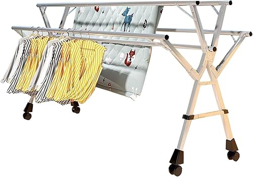 Estante de secado de ropa de 94 pulgadas, estante retráctil de acero inoxidable con ganchos, estante de secado de ropa plegable que ahorra espacio