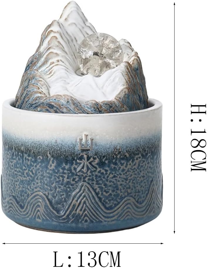 Tabletop Fountains Indoor Desktop Fountain Ceramic Mini Fountain Desktop Decoration Meditation Fountain Relaxation Fountains(Blue)