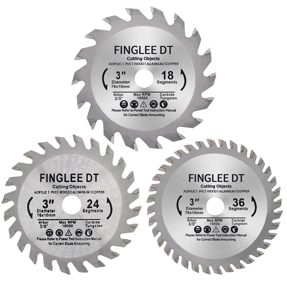 FINGLEE DT 3 inch Circular Saw Blade,18，24 ，36Segments TCT Cutting Disc