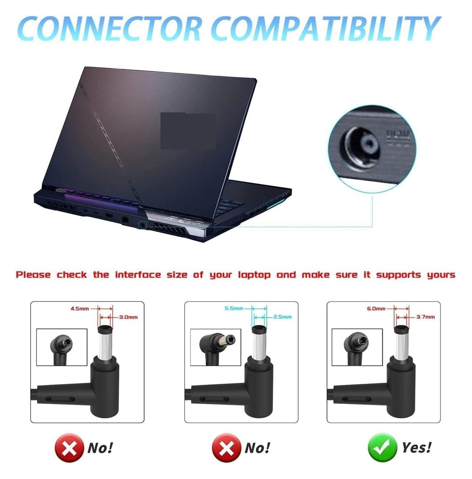 Adattatore CA for Caricabatterie Da 19,5 V 11,8 A 230 W 6,0 * 3,7 Mm, Compatibile for ASUS, Alimentatore for Notebook ROG GM501GS GX501 GX501VI-XS75 ADP-230GB(With US plug)