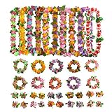 40 Packs Hawaiian flower Leis,Tropical Luau Party Supplies of Hula Garland Necklaces Bracelets Headb
