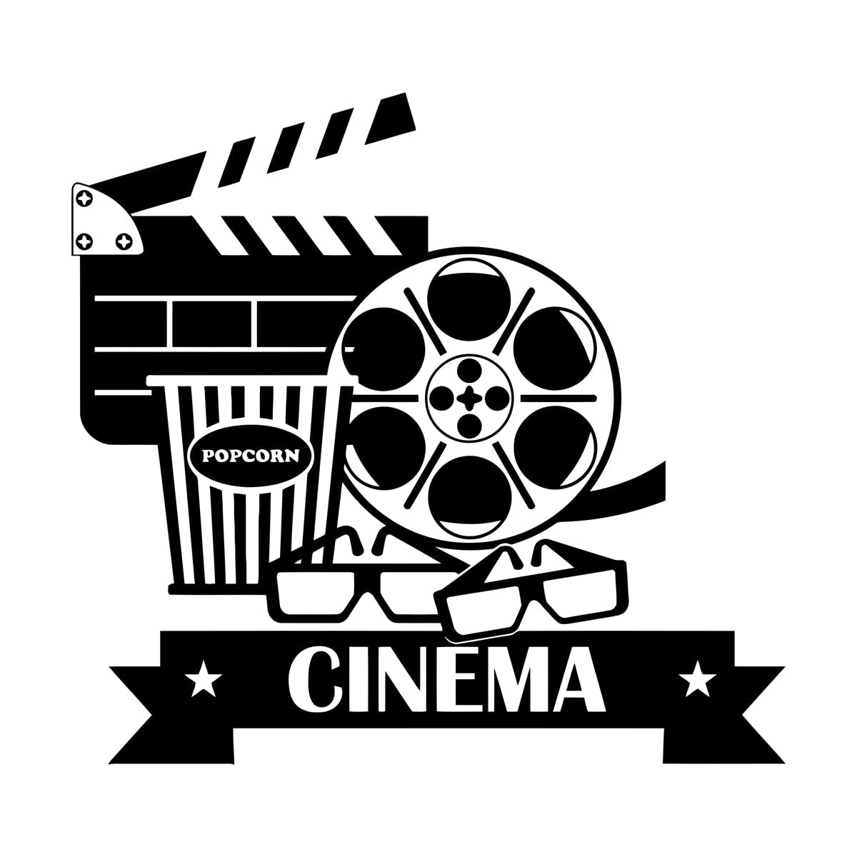 Cinema Movie House Popcorn Cinematography Wall Stickers Paster Paper 36x38.3cm Easy Installation Small Black โ image 1