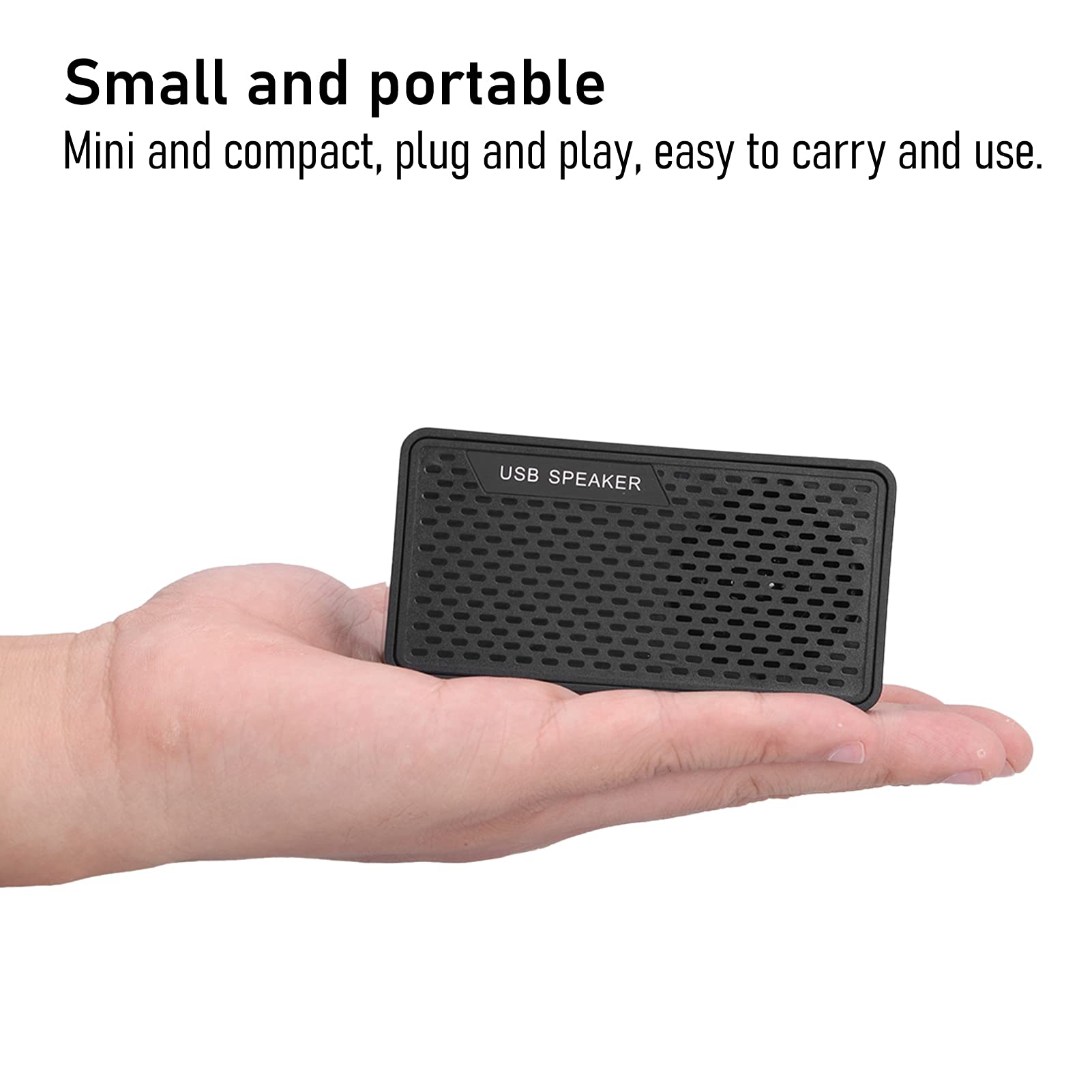Desktop Computer Speaker: Portable USB Powered Mini Speaker with Built in Sound Card, Driver Included, Plug and Play for Home Office ABS Black, 3.8X1.2X1.9In