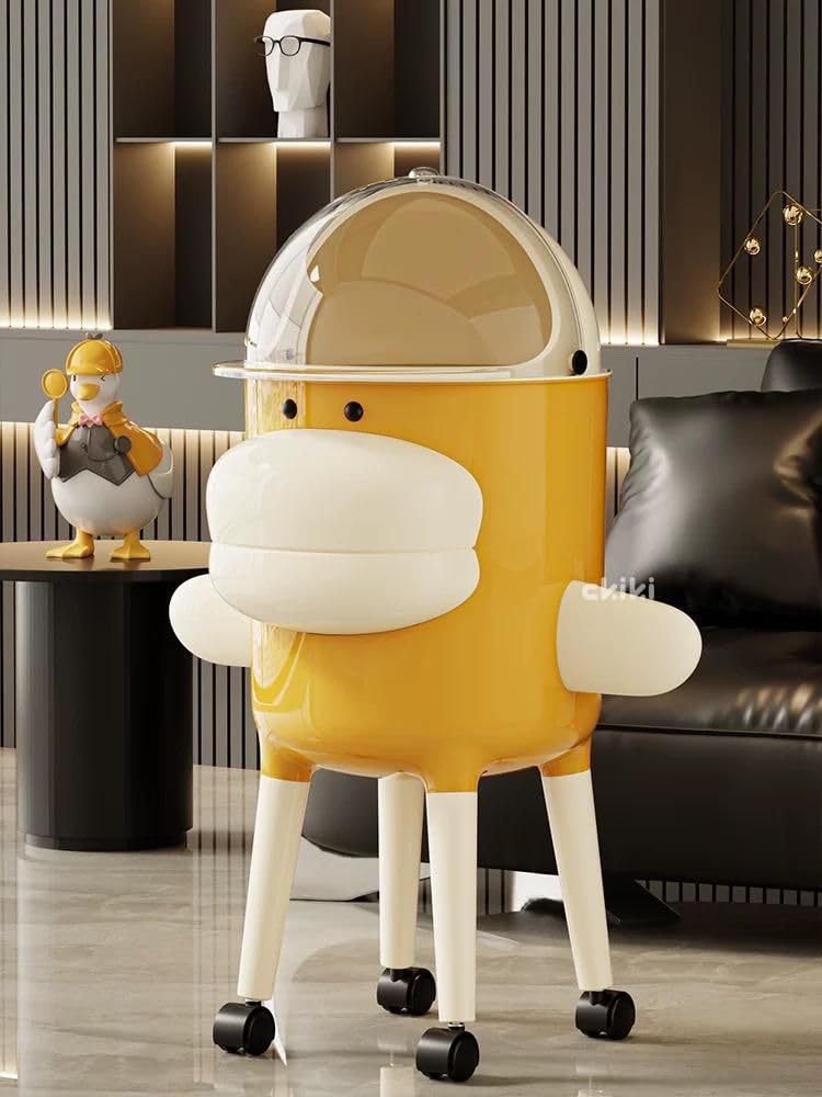 AIR O MATIC Premium Mobile Duck Waste Bin with Flip Dome Lid & 360° Swivel Wheels – Cute Kawaii Rolling Trash Can with Removable Inner Bucket for Kids Room, Nursery, Bedroom & Home Office Decor