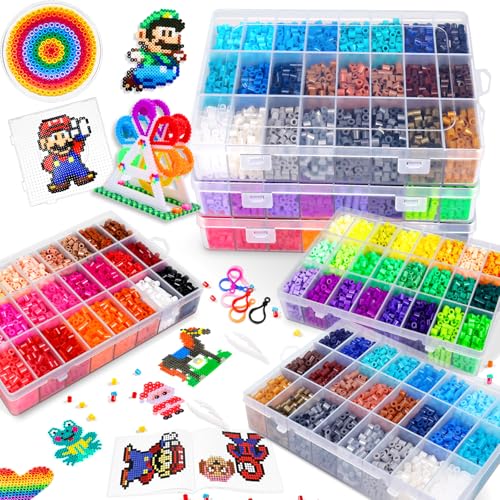 FUNZBO 5mm アイロンビーズ 15000ピース 72色 クラフトキット、66パターン付き - イースター・誕生日プレゼントに、6歳以上のお子様からティーン向けのアート工作セット、部屋飾りにもの商品画像（Amazon）