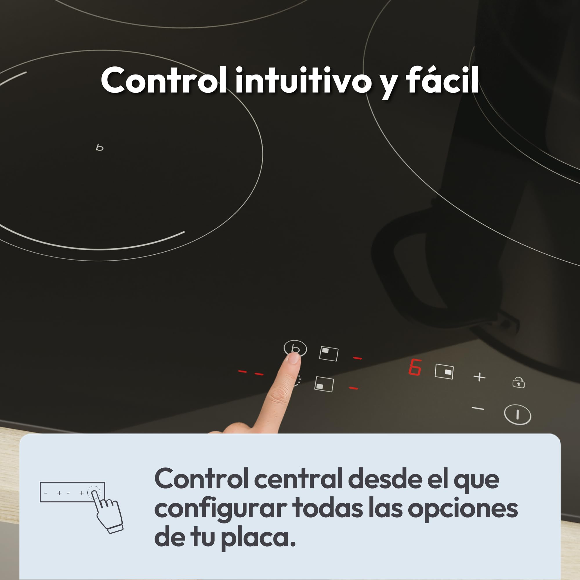 Candy CI633C/E14U, Placa Inducción, 3 Zonas, 60CM, 9 Niveles de Potencia y Booster, 7,2KW, Mandos Centrales, Indicador de Calor, Bloqueo de Seguridad, Alerta Sobrecalentamiento y Derrames, Negro