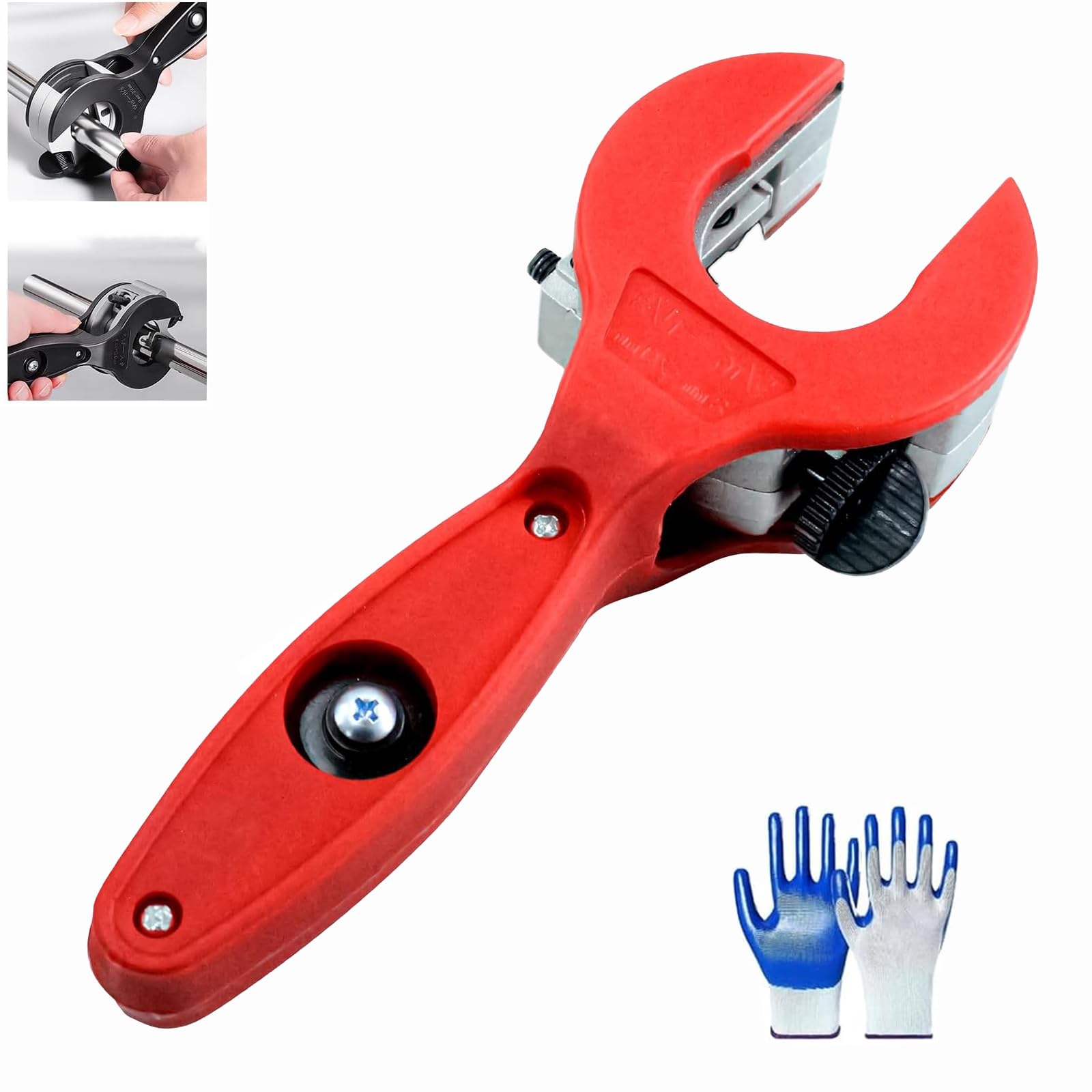 Ratchet Pipe Cutter Tool, Ratchet-Type Pipe Cutter, One-Hand Fast Pipe Cutting Tool with Replacement Blade, for Cutting 5/16-1-1/8 Inch Stainless Steel Copper Aluminium Plastic (6-23mm, Red)