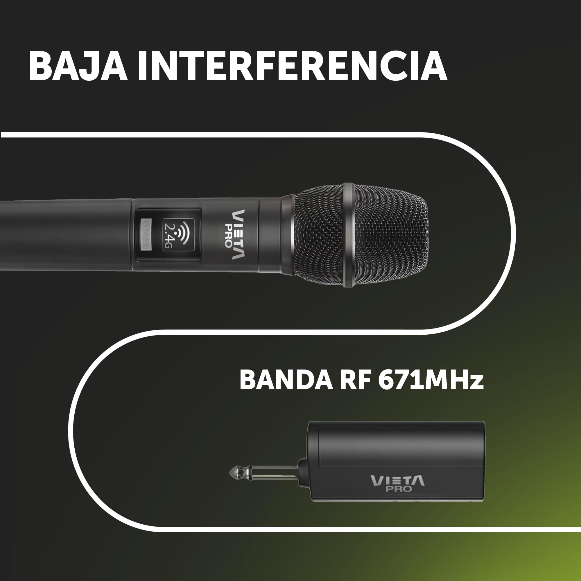 Vieta Pro Micrófono inalámbrico, Party Mic, Conector USB-C, 6.5 mm Mono Jack, Baja interferencia y Receptor de hasta 12 Horas de duración.