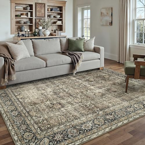 Vintage Area Rug 5x7 Brown Washable Living Room Large Carpet Non Slip Bedroom Indoor Office Low Pile Traditional Distressed Retro Accent Rug for Dining Room Bathroom Kitchen - Image 6