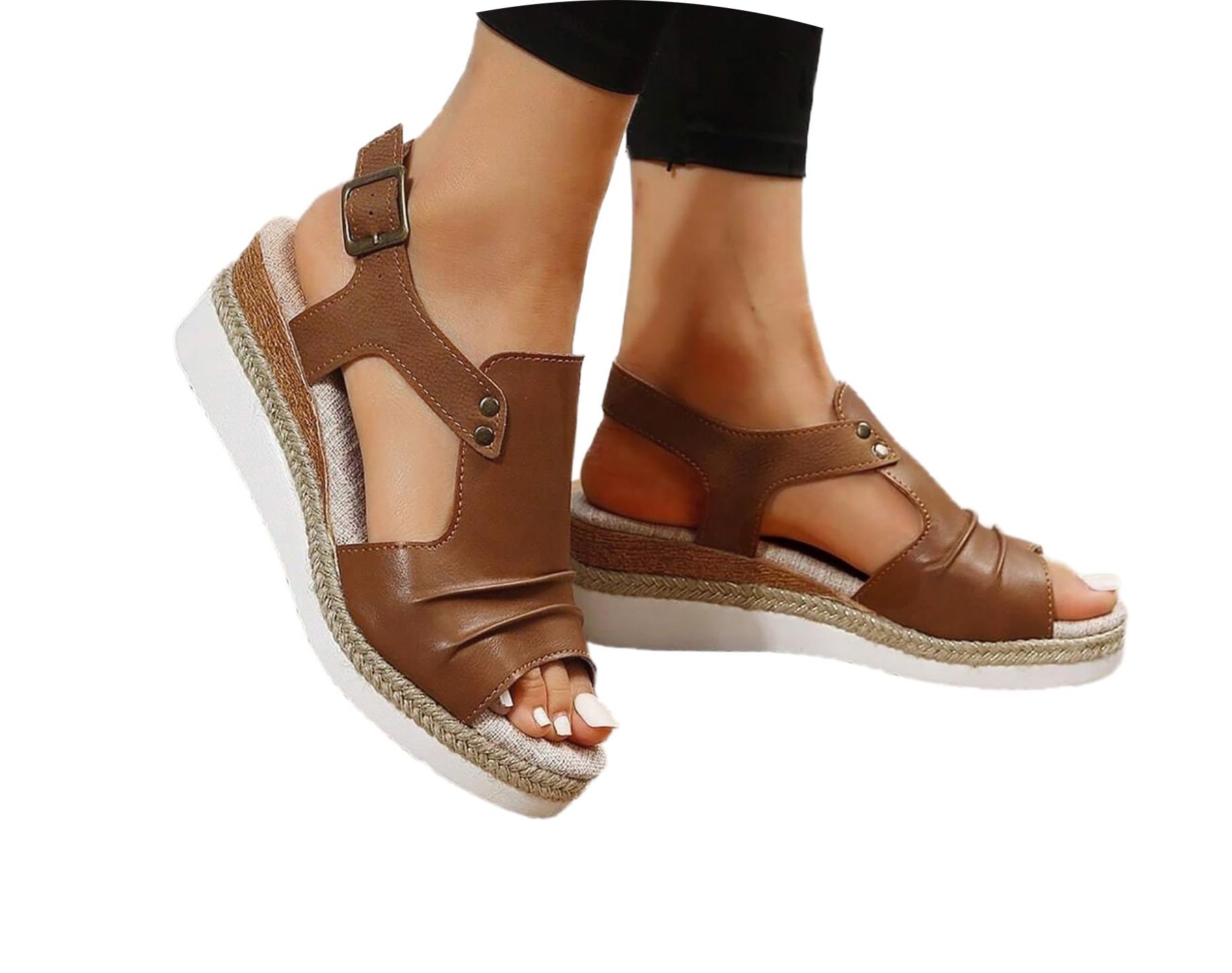 Orthopedic Platform Wedge Sandals for Women Summer Dressy 2023 Flat Open Toe Ankle Strap Espadrilles Sandals Casual Strappy Slip on Sandals Beach Boho