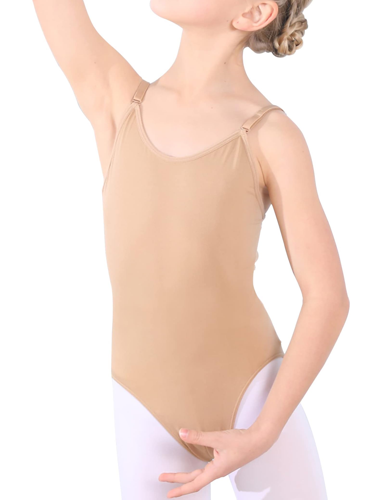 Body da ginnastica da danza per ragazze, senza cuciture, comodo, color carne, con cinghie regolabili ad asciugatura rapida, per bambini dai 3 ai 16 anni