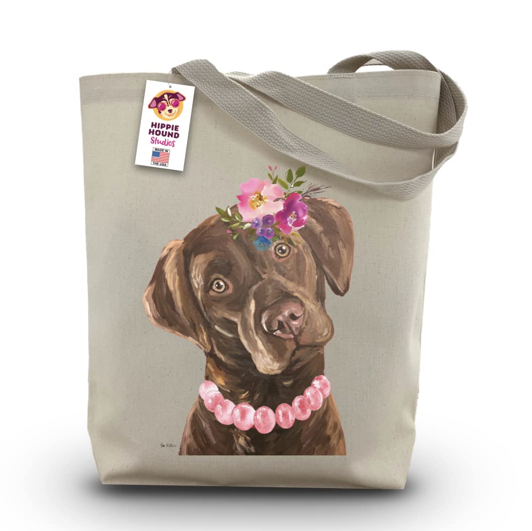 Chocolate Lab Tote Bag - Gifts For Mom - Flower Crown Chocolate Lab Lover Gift - Gifts For Women -Handmade Totes - Hippie Hound Studios Canvas Totes -Reusable Shopping Bag - Grocery Bag - Beach Bag