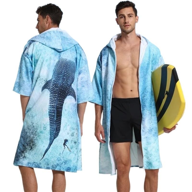 Générique Poncho de Surf, Poncho de Plage Adulte Peignoir de Plage Ponchos Surf Serviette Bain à Capuche séchage Rapide for Hommes Adultes for Sable en Plein air(C08)