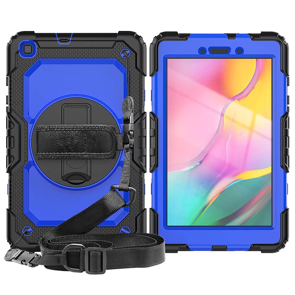 Coque Galaxy Tab A7 10,4" (SM-T500 T503 T505 T507), Slim Heavy Duty Antichoc Robuste avec poignée de Support rotative à 360/bandoulière pour Samsung Tab A7 Tablet Case（Black Blue