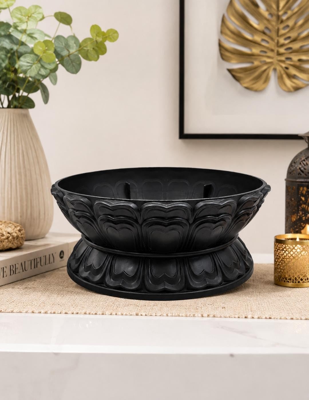 CHRONIKLE Decorative Round Water Fountain Polyresin Tub (Size: 25 x 25 x 12 CM | Color: Black | Weight: 820 grm)-picture-10