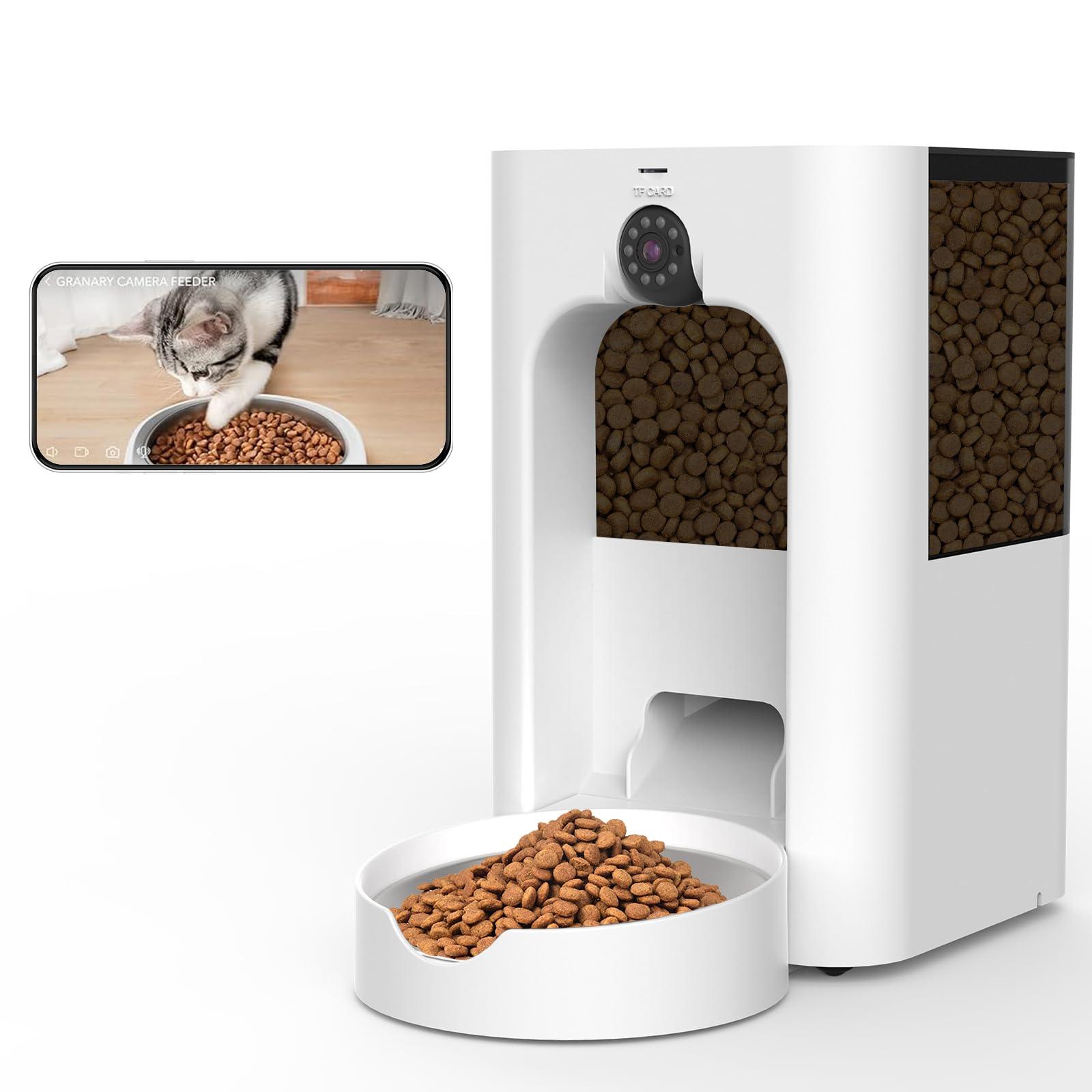 SANSCO Automatic Cat Feeder with Camera: Automatic Dog Feeder, 2K Video Recording Timed 2.4 & 5GHz WiFi App Control Pet Feeder Dispenser for Cat Dog, Rotates Up and Down, 4L