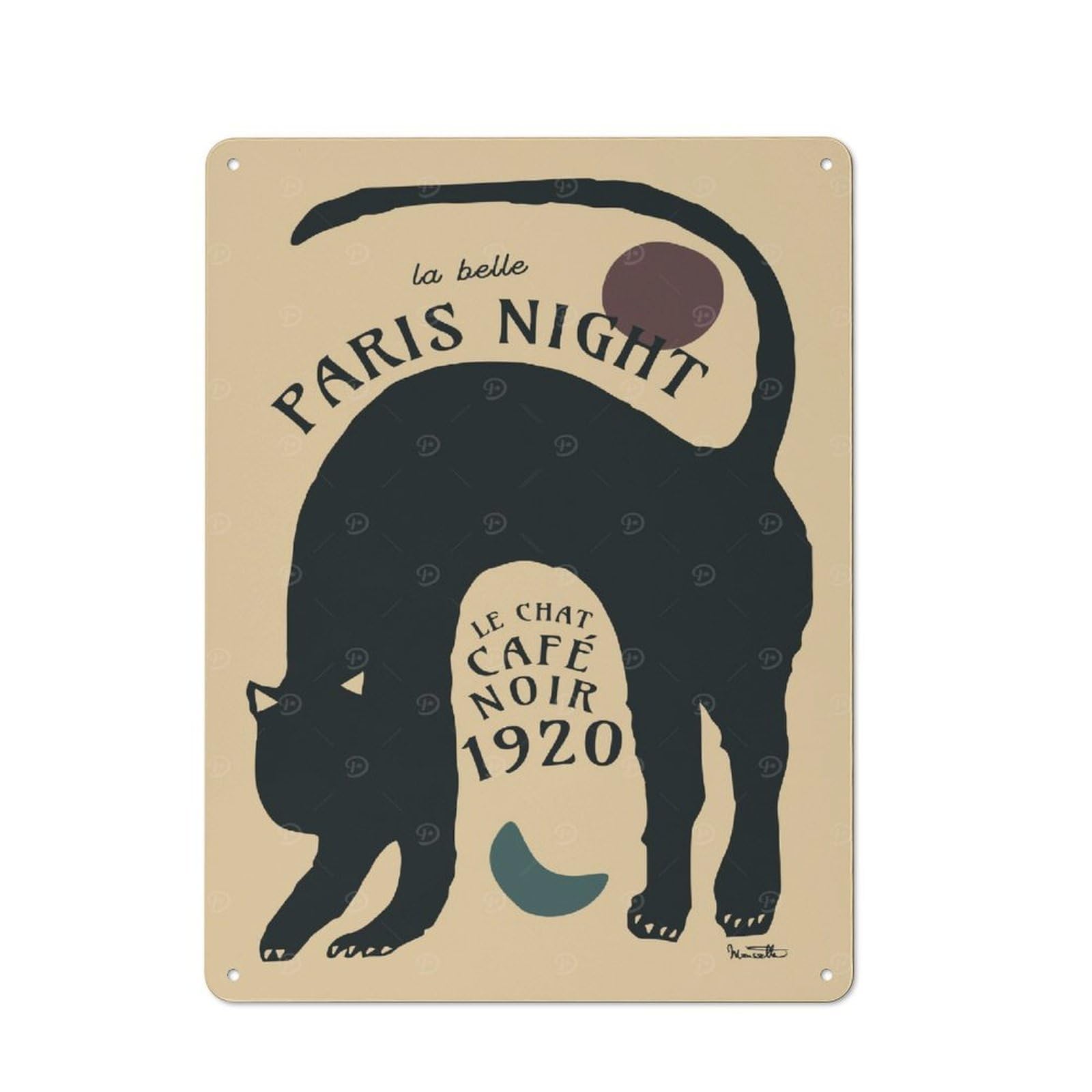Le Chat Noir Decorative Metal Wall Decor 40x30cm, Metal Gift Sign for Hallway, Home Bar, Garage Or Study
