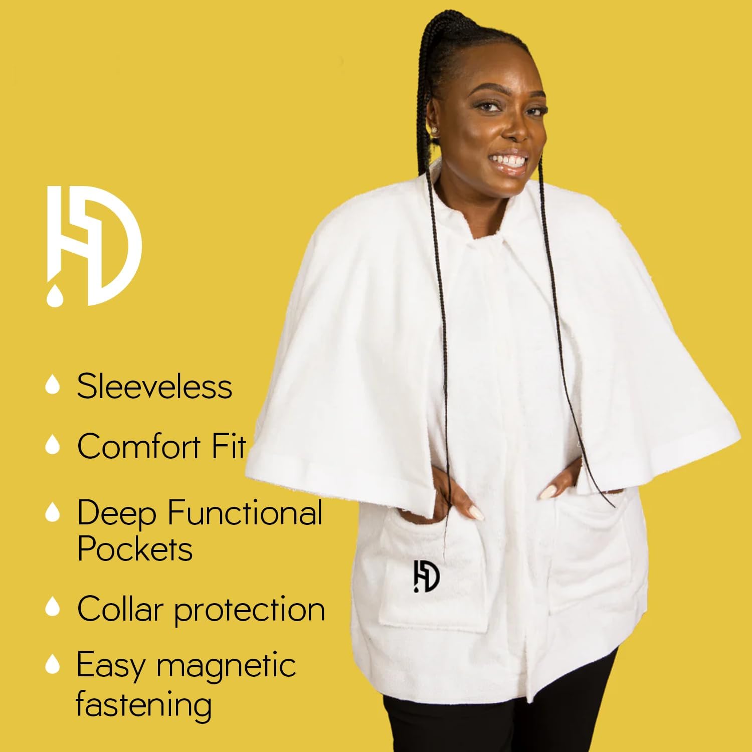 2-In-1 Protective Wearable Garment with Integrated Hair Drying Towel, White-Black, S/M L/XL 2XL/3XL, Unisex