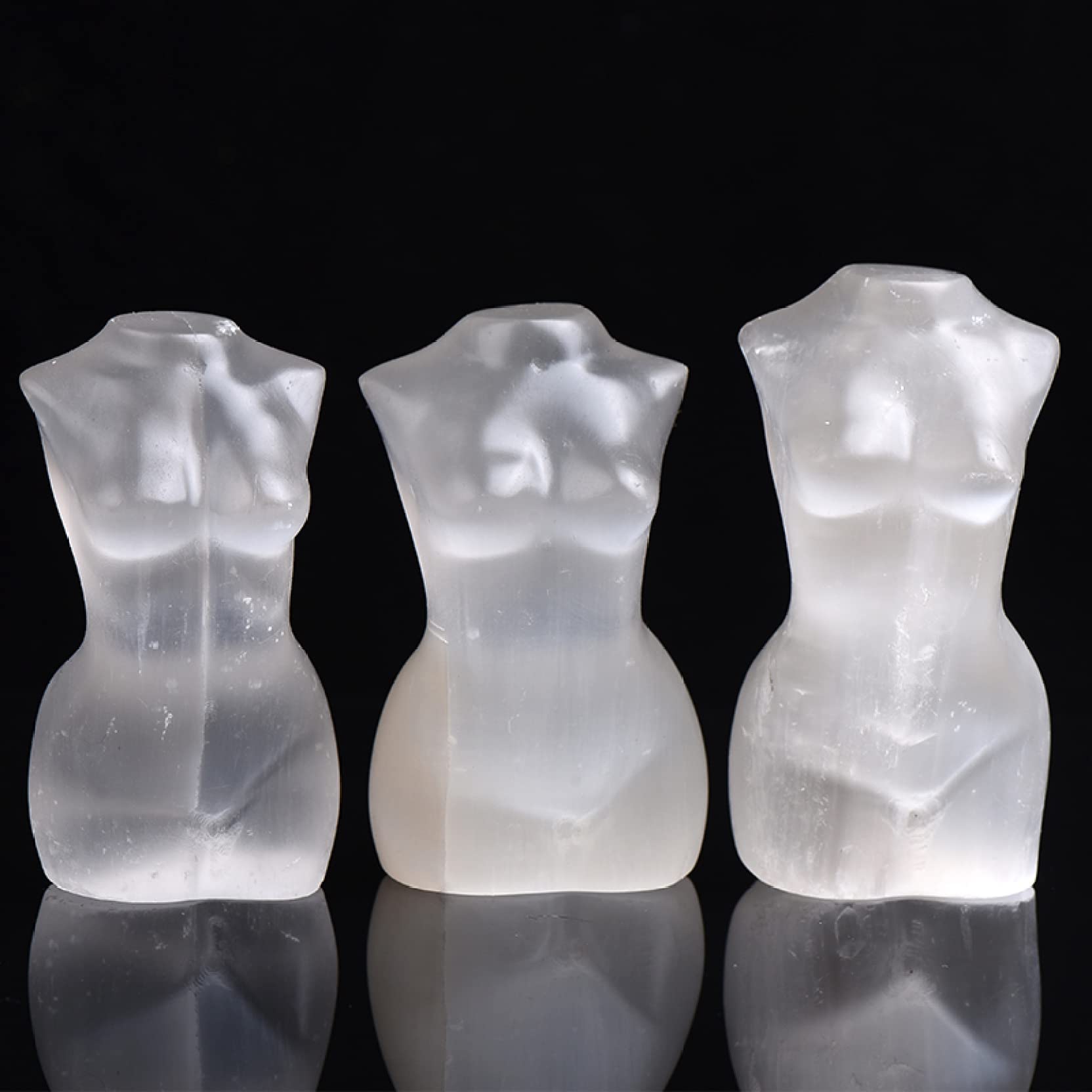 lleno de textura Estatua de cuerpo de cristal de selenita de cuarzo transparente Tallada a mano Modelo femenino Escultura de cristal Artesanía Oficina en el hogar Decoración de escritorio Adornos de e