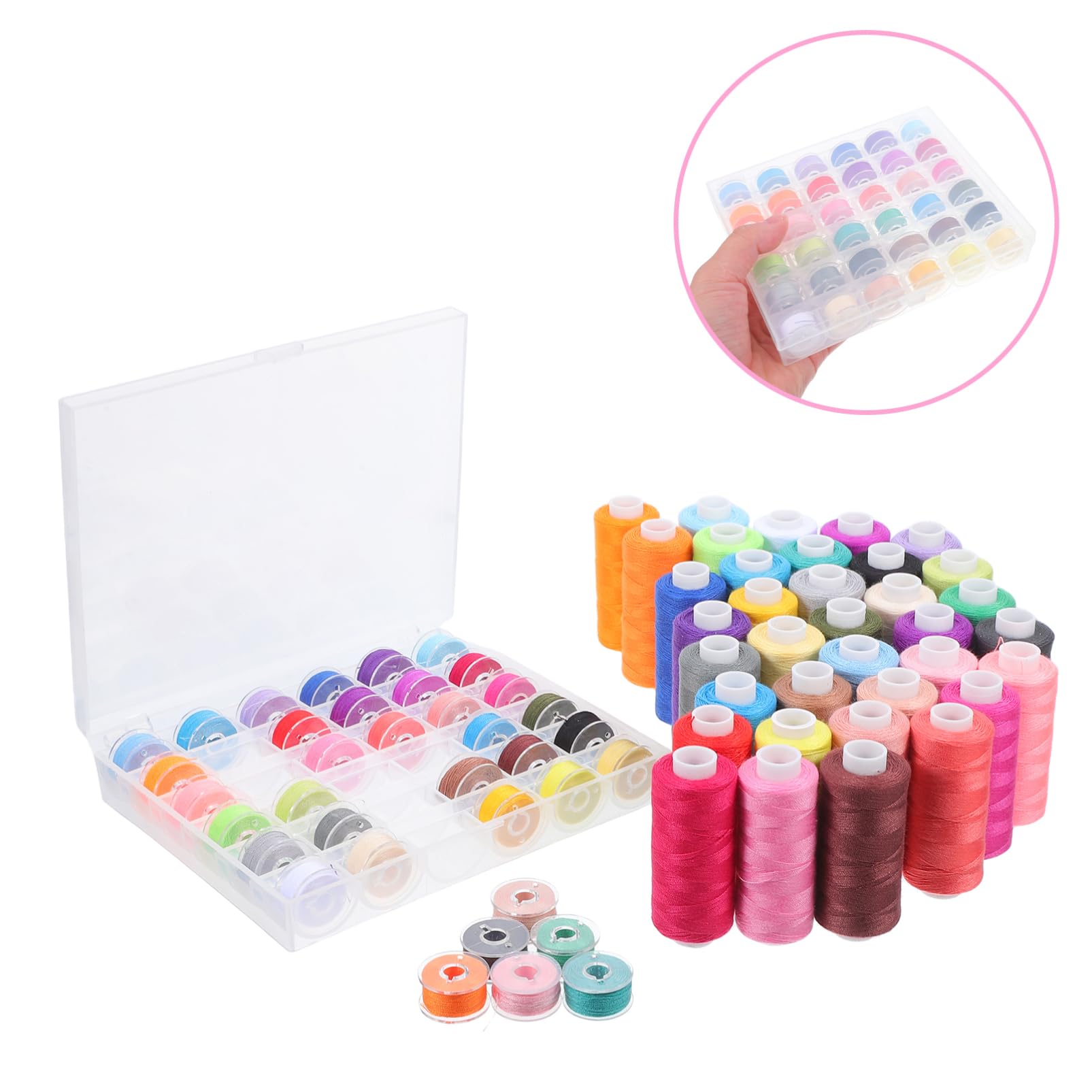 72 Stück Nähgarnsortiment für Nähmaschine mit Spulen | 400 Yards Je Spule, Breites Farbspektrum, Polyester und Kunststoff, Kompakte Kasten mit Nadeln Zufällige Farbe