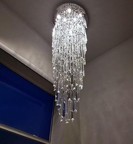 Miniatura 7 de Candelabros de cristal de 75 pulgadas de alto para luz de habitación de techo alto, candelabros de cristal modernos para decoración de sala de