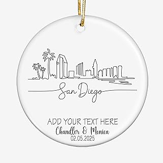 Personalized Ceramic Christmas Ornament Featuring San Diego USA_2 Skyline – Minimalist Line Art Travel Keepsake & Holiday Souvenir Gift for Travelers, Couples & Families bVvmog