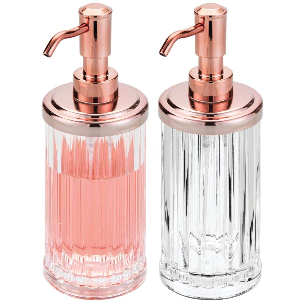 mDesign Liquid Soap Dispenser Bottles Set Of 2 Tall Plastic Refillable Soap Pumps Soap And Lotion Dispenser Set With 385 Ml Capacity One Size Clear/Rose Gold