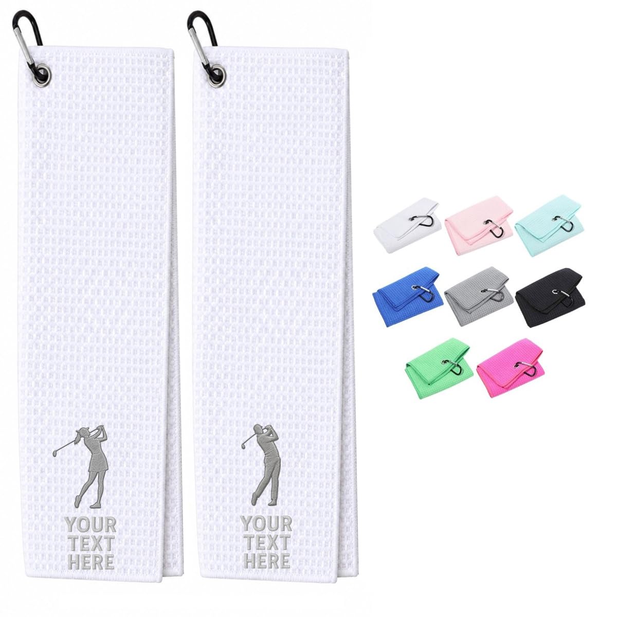 Van Der Linn Personalised Embroidered Custom Golf Towels with Clip (White)
