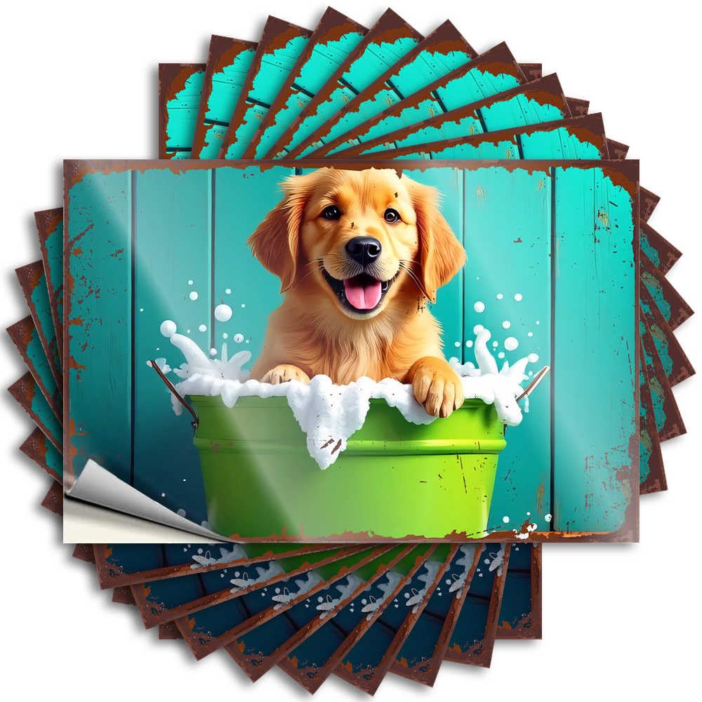 Decal Aesthetic Farm Waterproof - Golden Retriever Bath Time Fun with Soap Suds Bumper Self Adhesive Decal for Motorcycle Use(6X9CM)