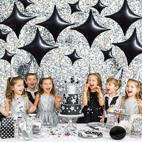 TONIFUL 30Pcs 26In&10In Star Balloons Black Four Pointed Foil Mini Star Mylar Balloons for New Year Halloween Chrismas Birthday Wedding Anniversary Engagement - Image 3