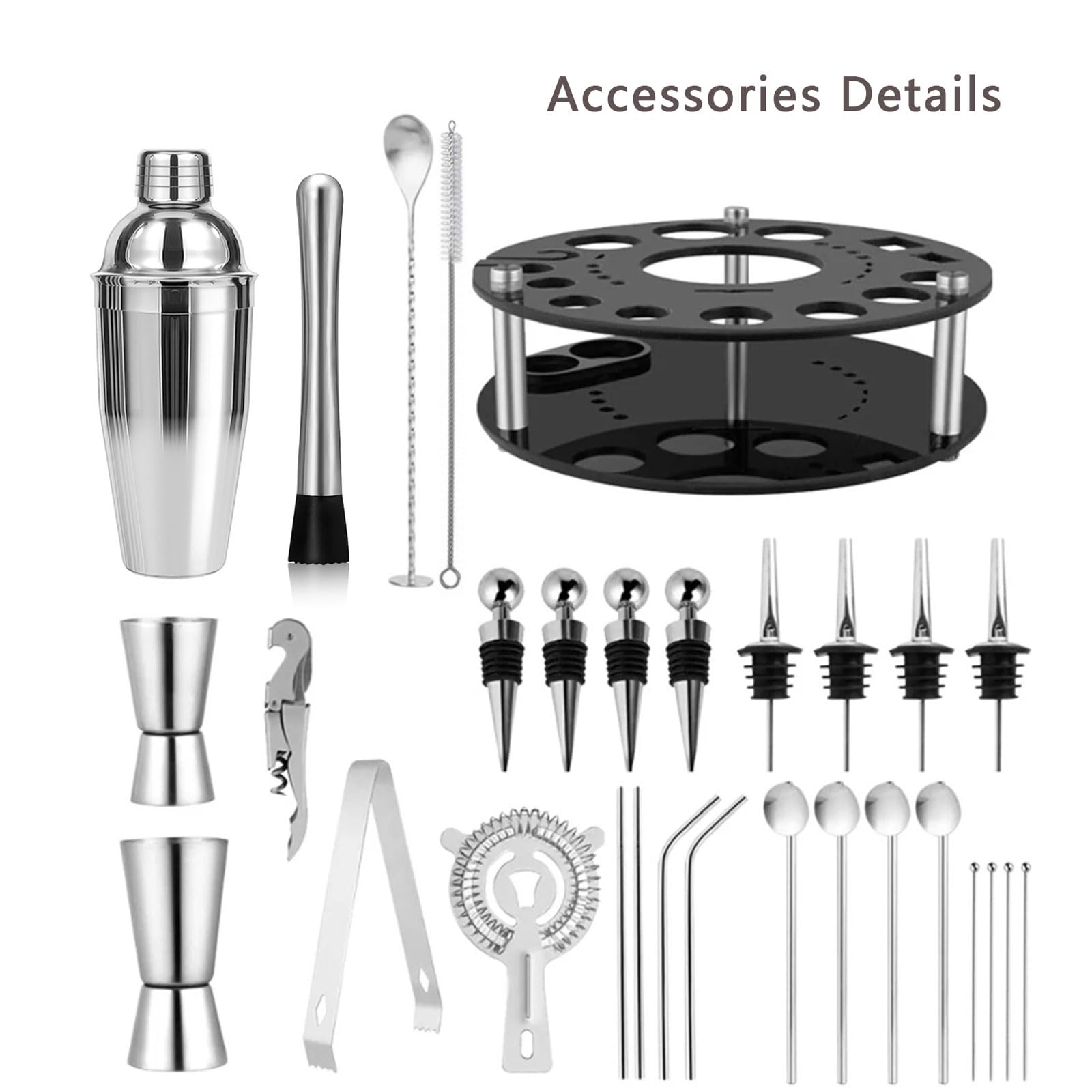 Coctelera de Acero Inoxidable 30 piezas Coctelera para Cócteles Kit Con Soporte acrílico Kit Cocktail de Barman Accesorios Profesional Cóctel Recetas para Mezclar Bebidas,Barra,hogar,Fiestas