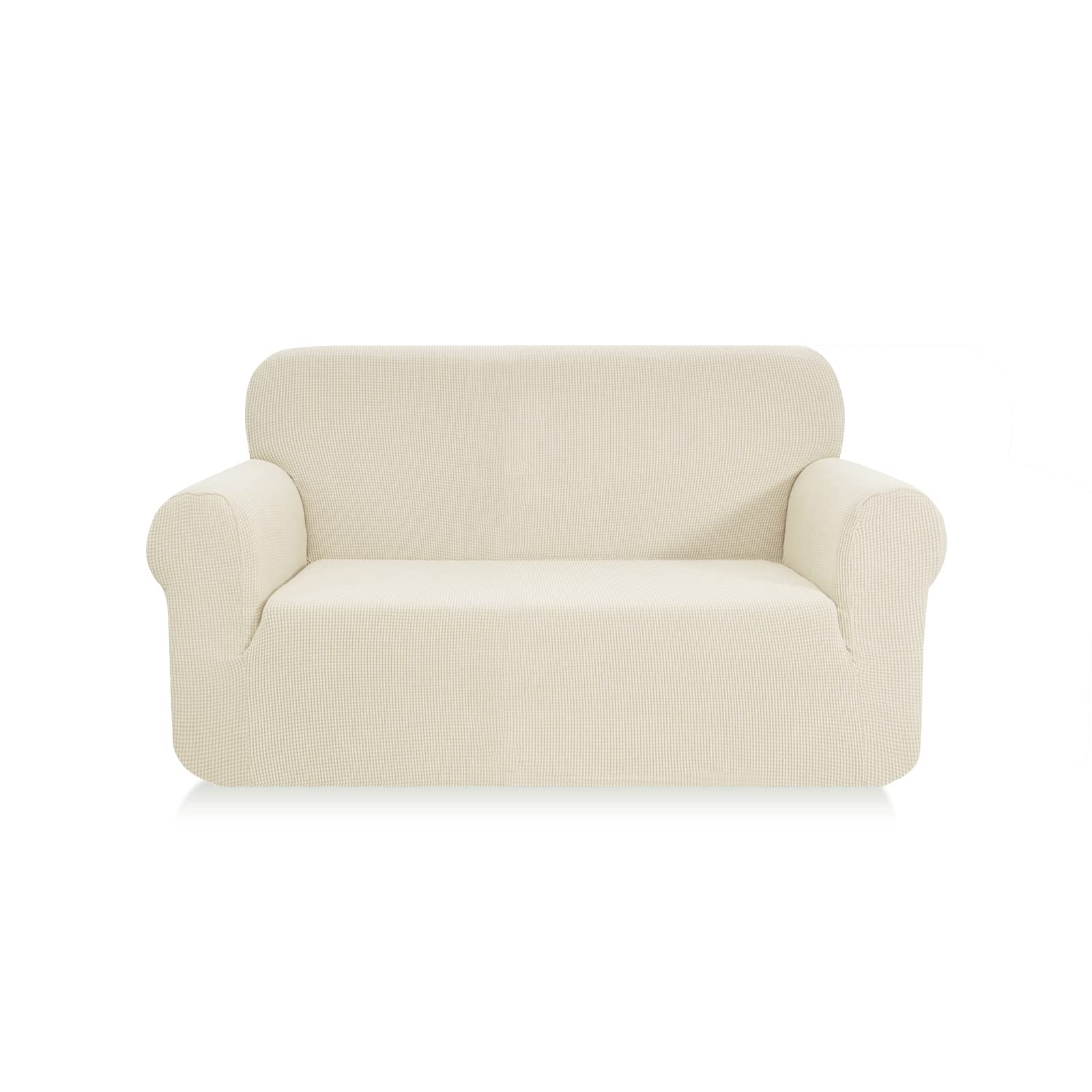 SAMSTEX Stylish Sofa Cover Stretch 1-Piece Sofa Slipcovers High Stretch Sofa Cover 2 Seater Thick Soft Loveseat Sofa Protector Machine Washable Non Slip Couch Covers (2 Seater, Cream)