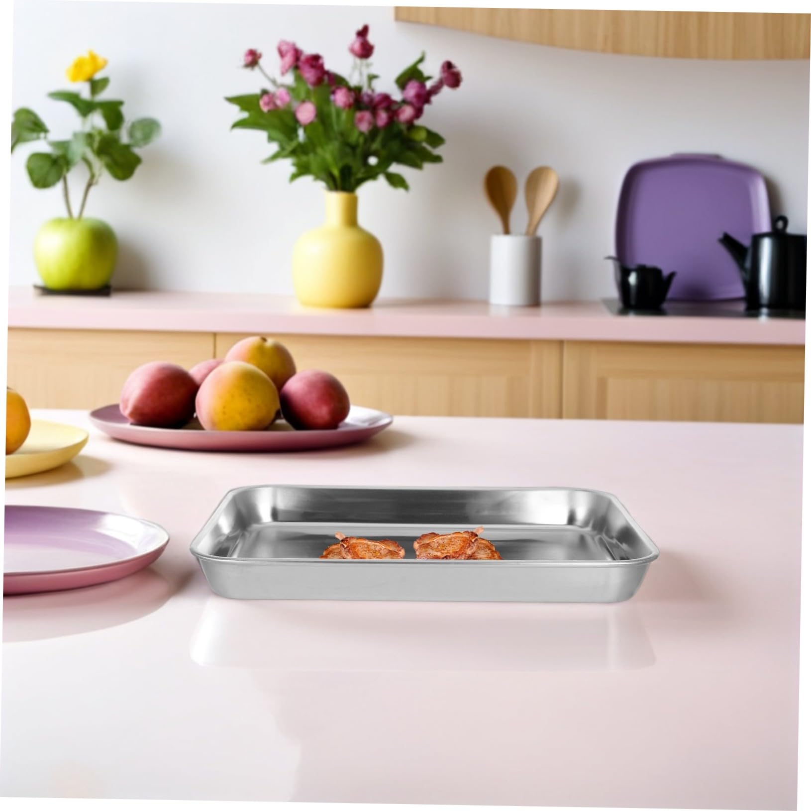 Toyvian Plaque de Cuisson Acier Inoxydable Moule Pâtisserie Réutilisable Antirouille Plateau de Cuisson Lisse et Résistant pour Gâteau Sushi et Barbecue Dimension