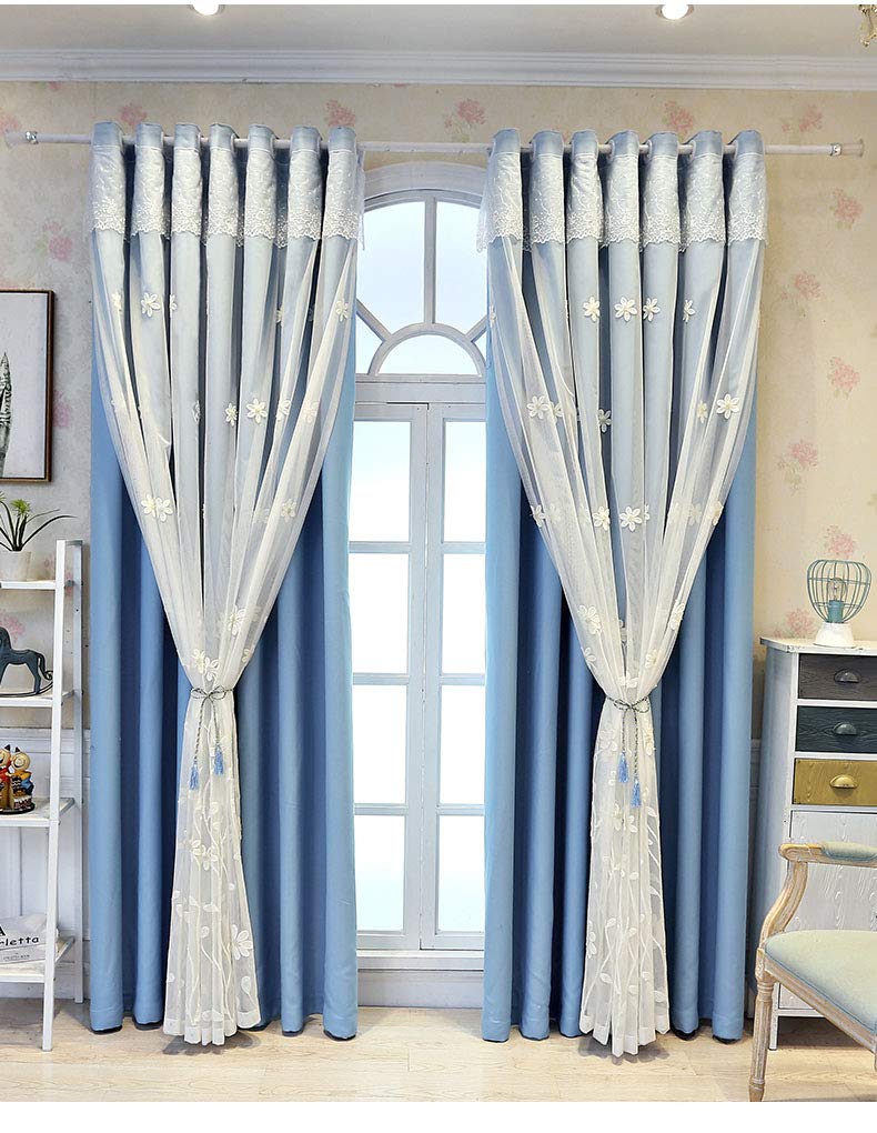 Rideaux occultants gris avec tulle blanc à oeillets pour chambre enfant OKUOKA