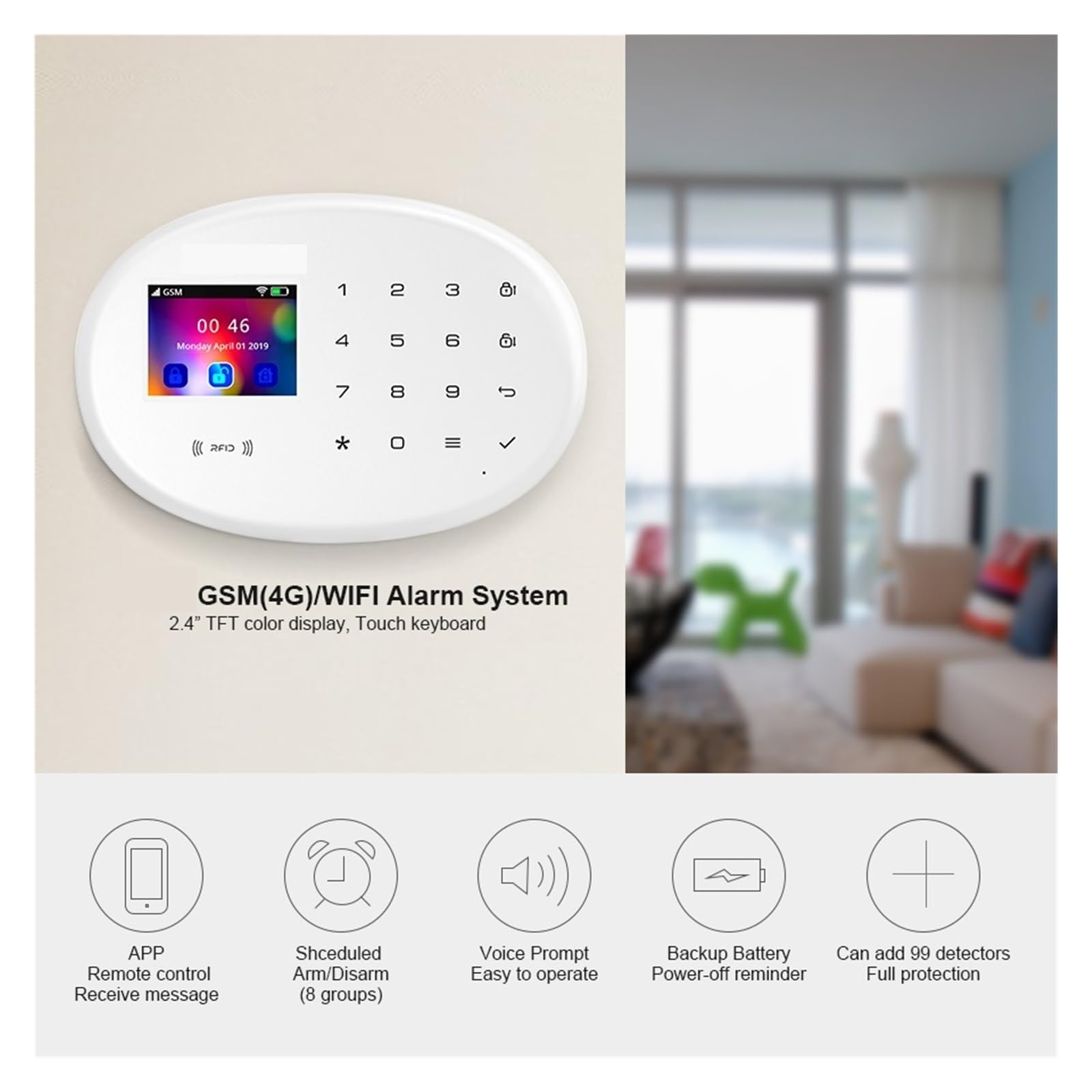 Sistema de Alarma para Casa, Kit De De Alarma De Casa Inteligente, 4G, GSM, De Seguridad De Alarma Inalámbrico, Control De Cámara IP, Marcación Automática, 8 Idiomas,para el hogar(1)