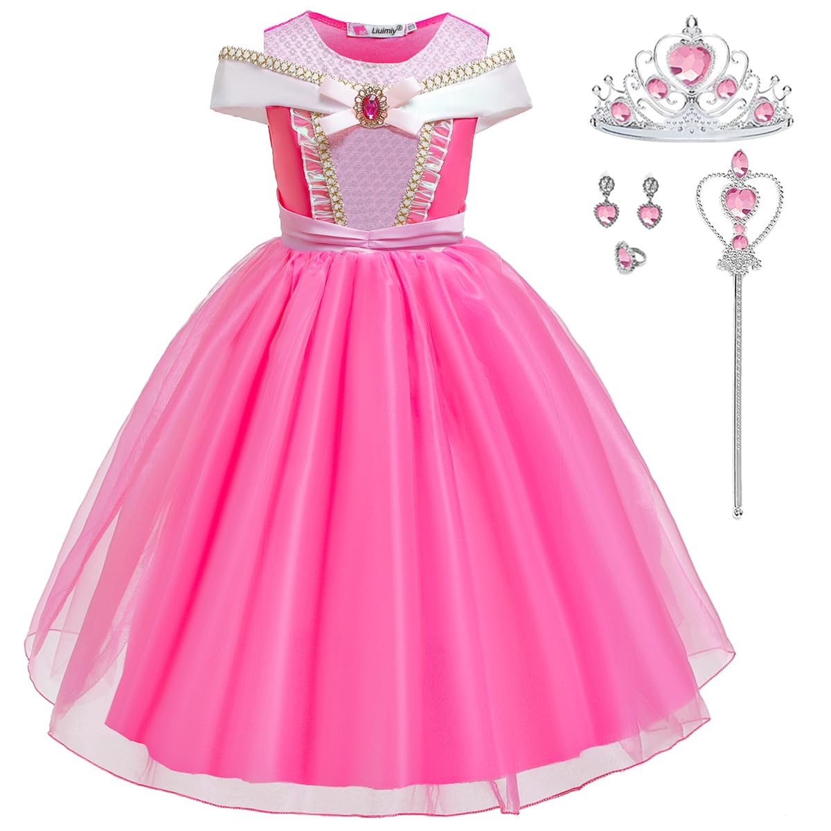 Girls Princess Costume Pink Dress Up Outfit for Halloween Cosplay Carnival Party