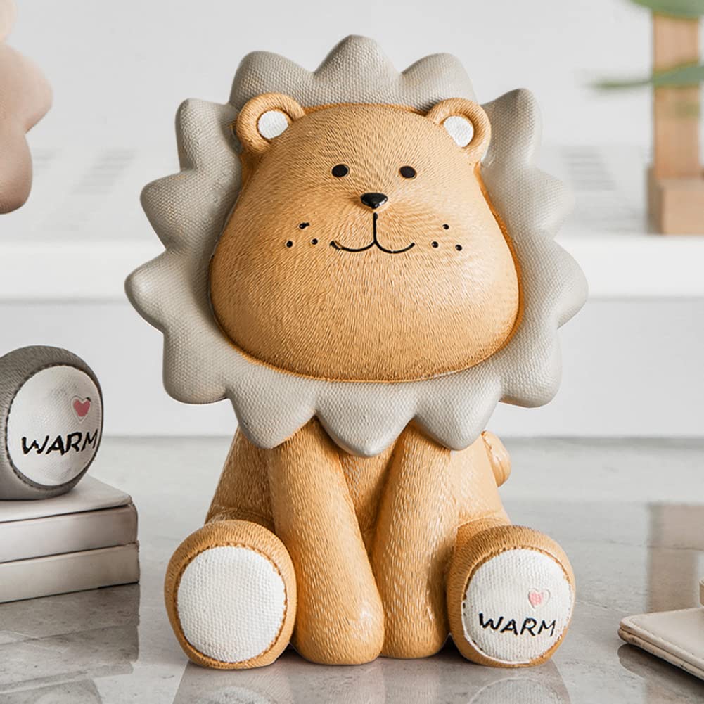 Tirelire Enfant En Forme De Lion - Résine Incassable, Grand Modèle - Coffre à Argent Avec Bouchon Amovible - Cadeau Anniversaire, Noël