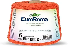 Barbante Colorido, Euroroma, 600 g, Laranja, 4/6 Fios, Rolo de 610 Metros