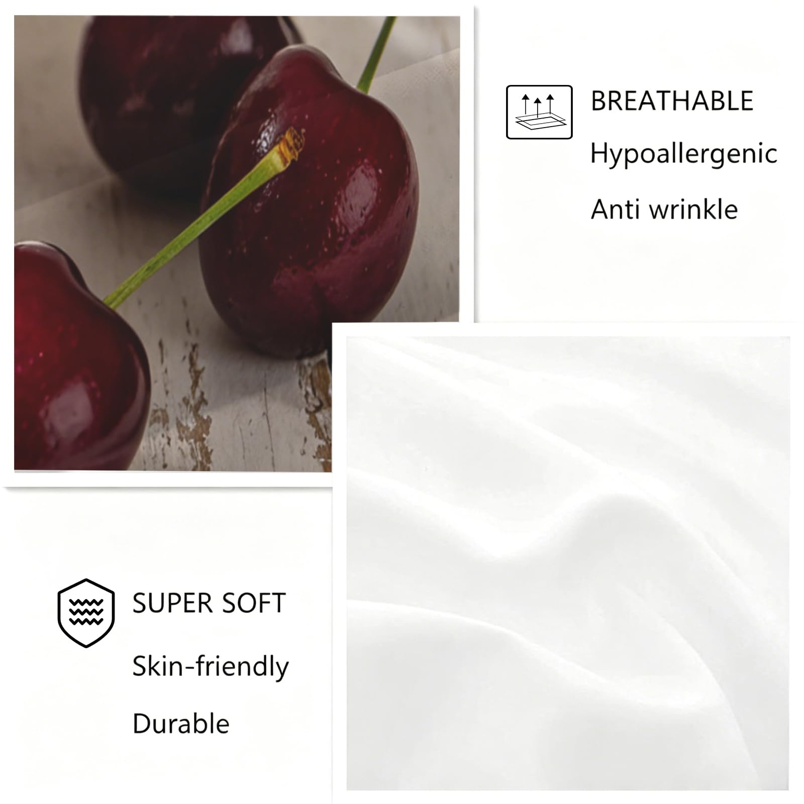 Funda Nórdica Cama 135/150 Pastel de Cerezas Impresión 3D Microfibra Suave Ropa de Cama Postres Deliciosos Funda Edredon 220x240 cm con Cremallera y 2 Fundas de Almohada 50x75 cm l.1250
