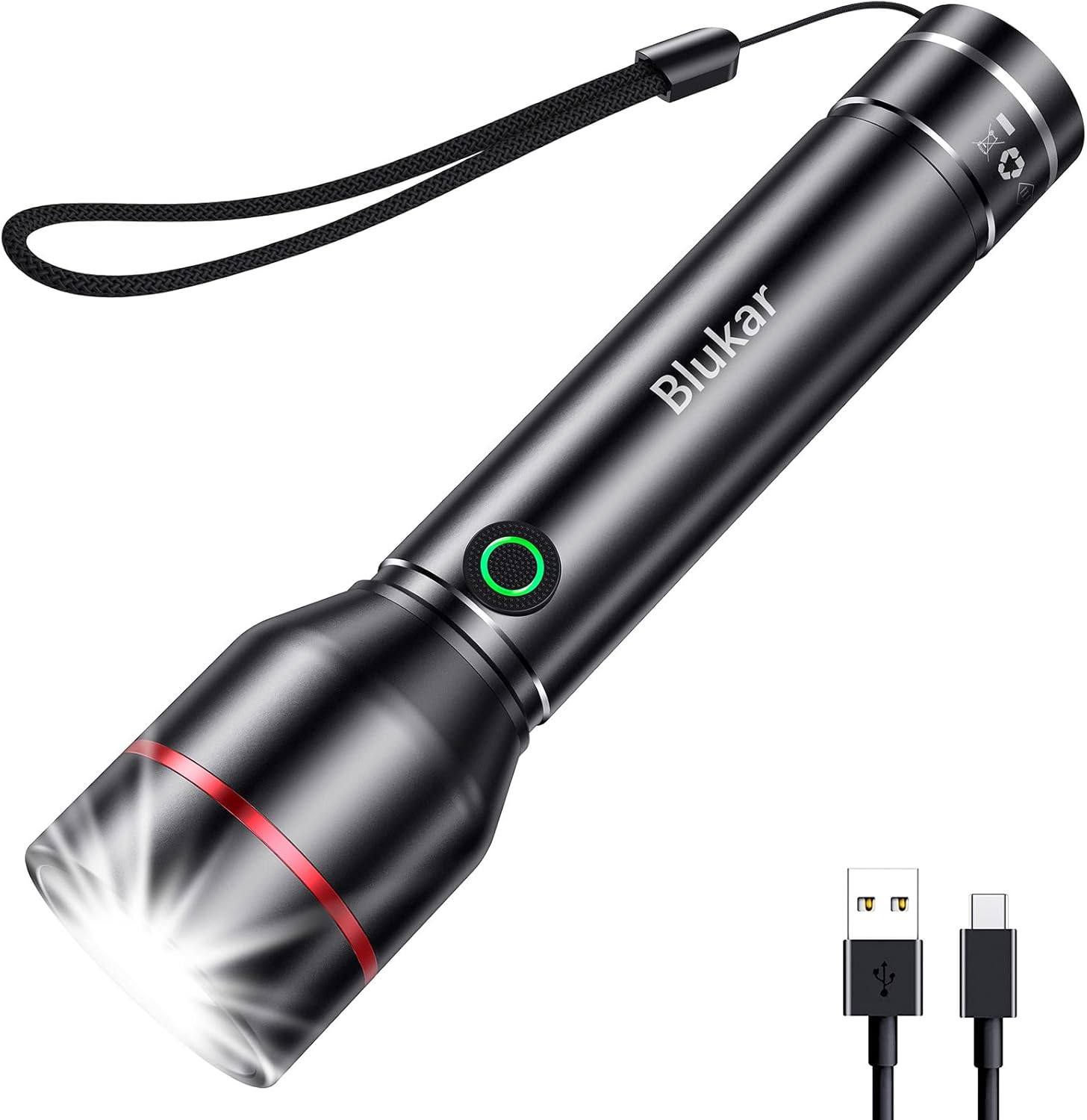 LED Torch Rechargeable, Blukar Super Bright Adjustable Focus Flashlight with 5 Lighting Modes